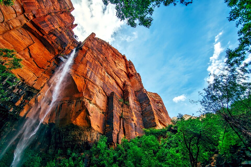Cliff mountain waterfall