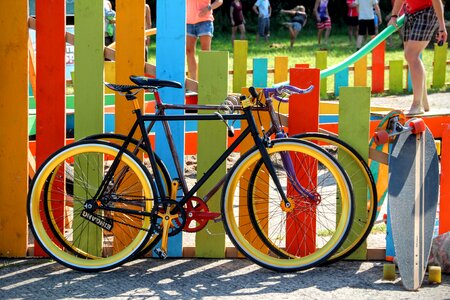 Garden fence bike colorful bike