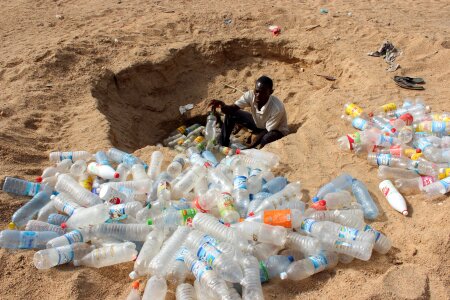 Recycling plastic waste brown change