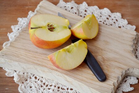 Cutting board wooden board sliced apple photo