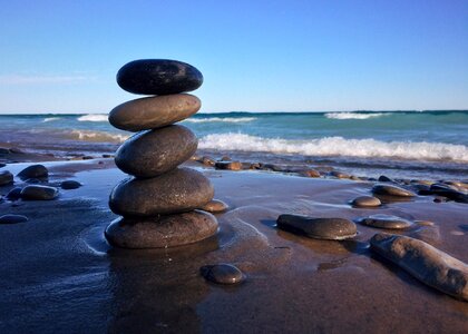Beach shore blue balance blue rock