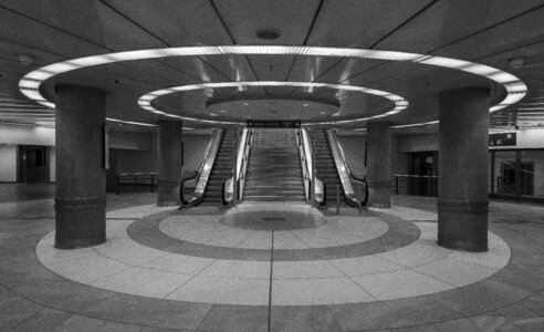 Underground escalator black and white
