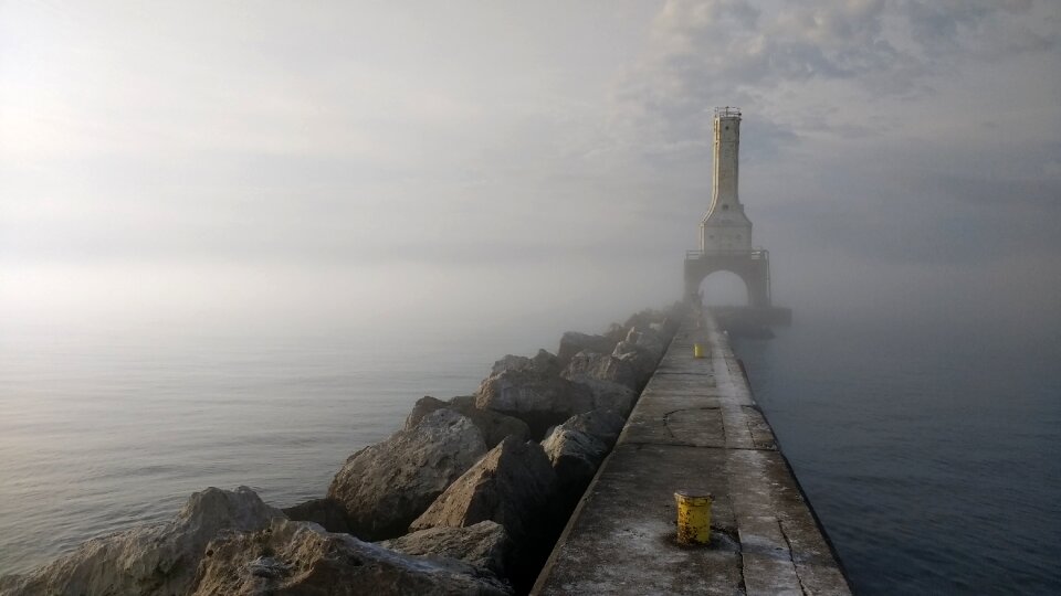 Breakwater morning lake michigan