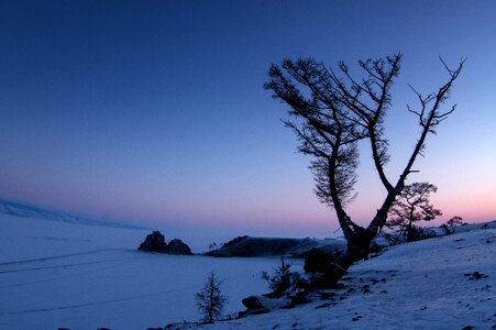 Night snow lake baikal