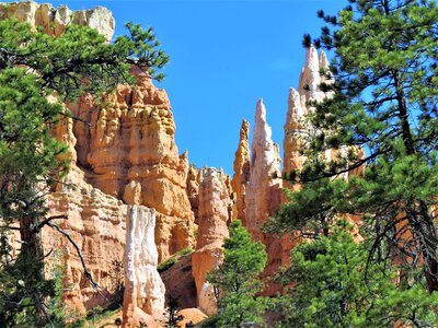 Red sandstone blue sky trees