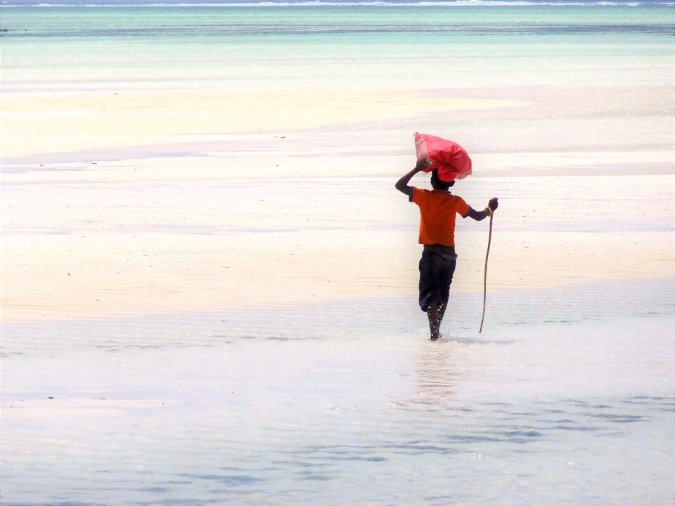 Ebb young in the sea sand beach