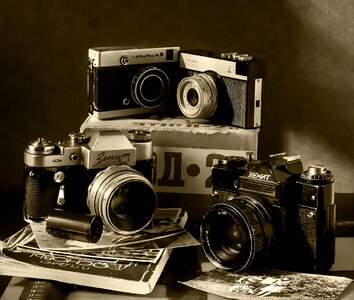 Still life cameras box photo