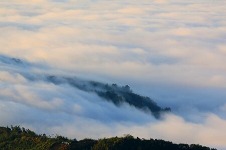 Sky foggy road early in the morning photo