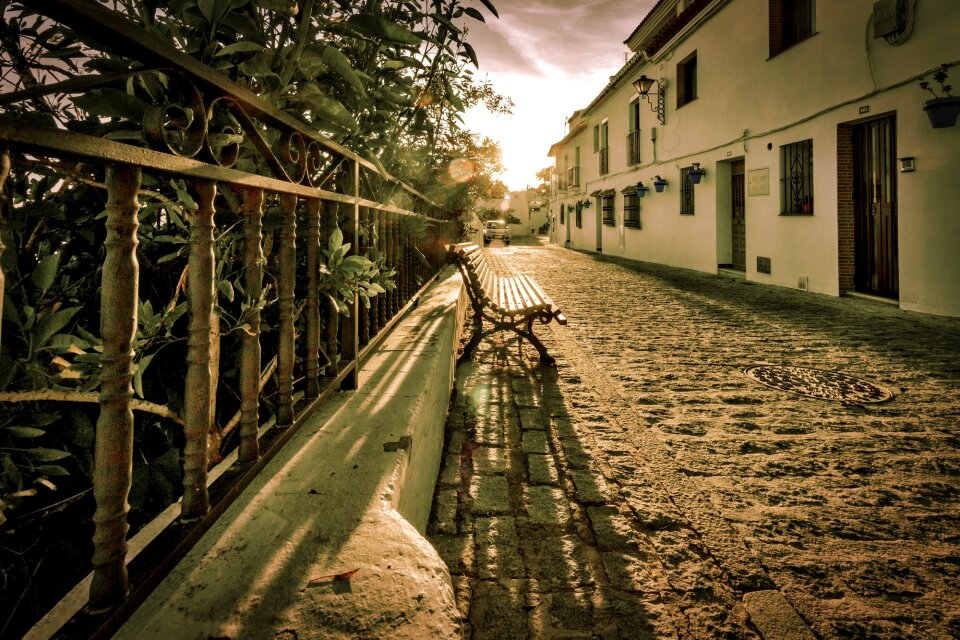 Street pueblo sunset