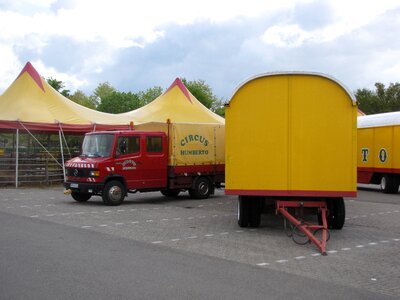 Circus cars circus tent yellow red