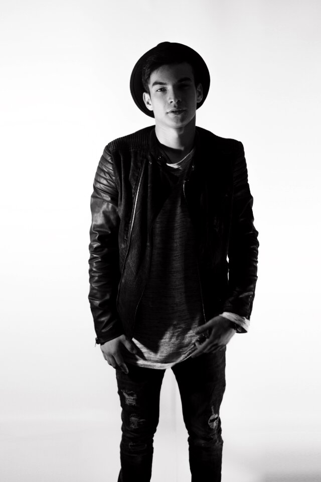 In hat black clothes white background