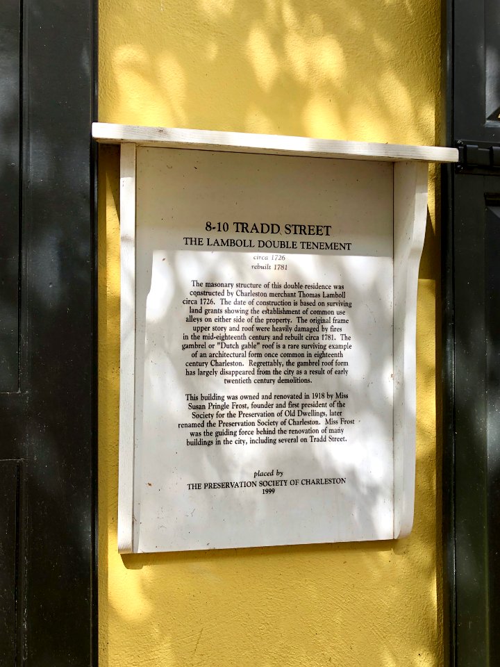 Historical Marker, Lamboll Double Tenement, Tradd Street, … 
