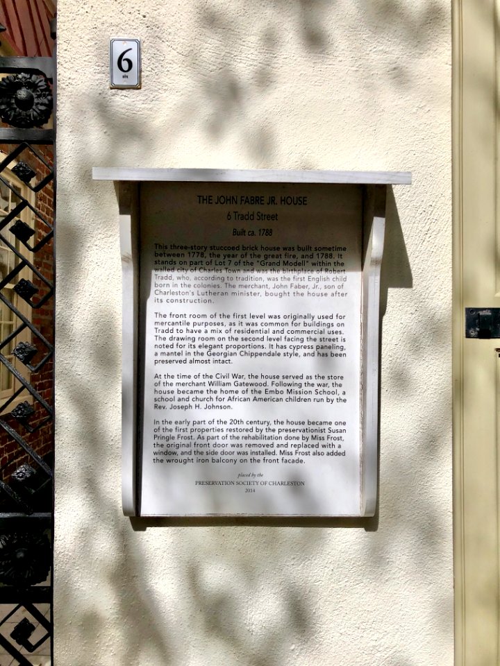 Historical Marker, John Fabre, Jr. House, Tradd Street, So… 
