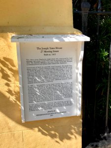 Historical Marker, Joseph Yates House, South of Broad, Cha… 