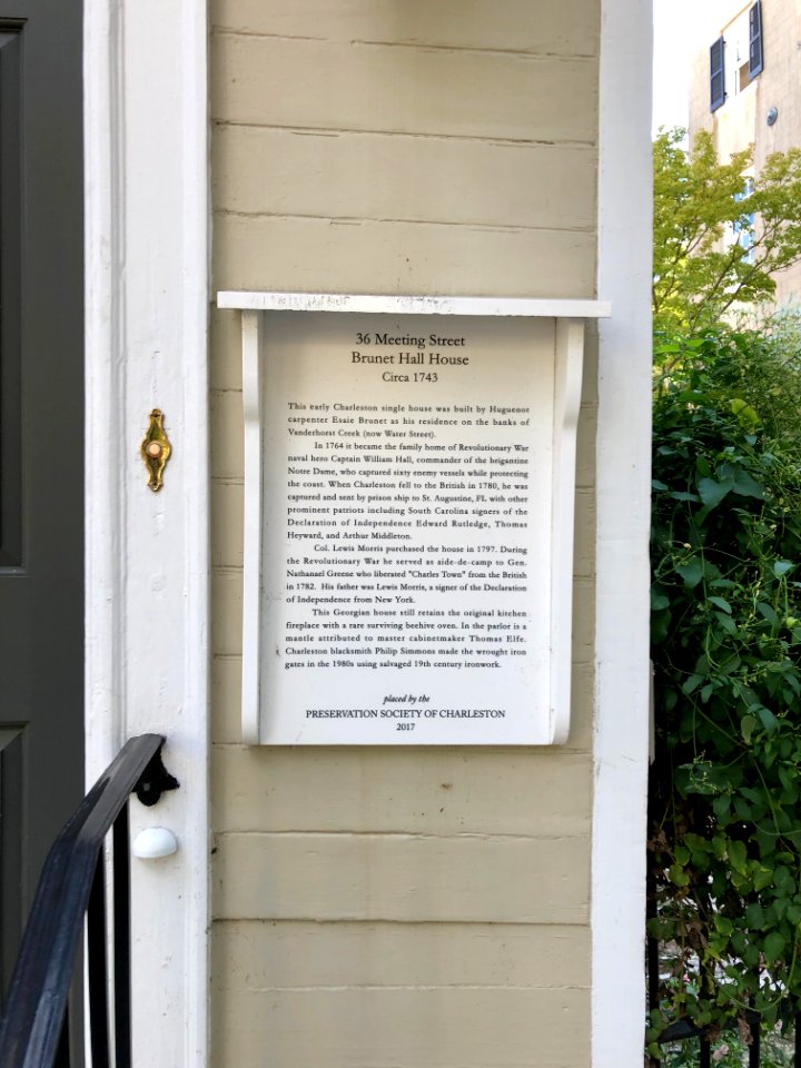 Historical Marker, Brunet Hall House, South of Broad, Char… 