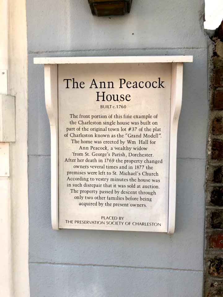 Historical Marker, Ann Peacock House, South of Broad, Char… 