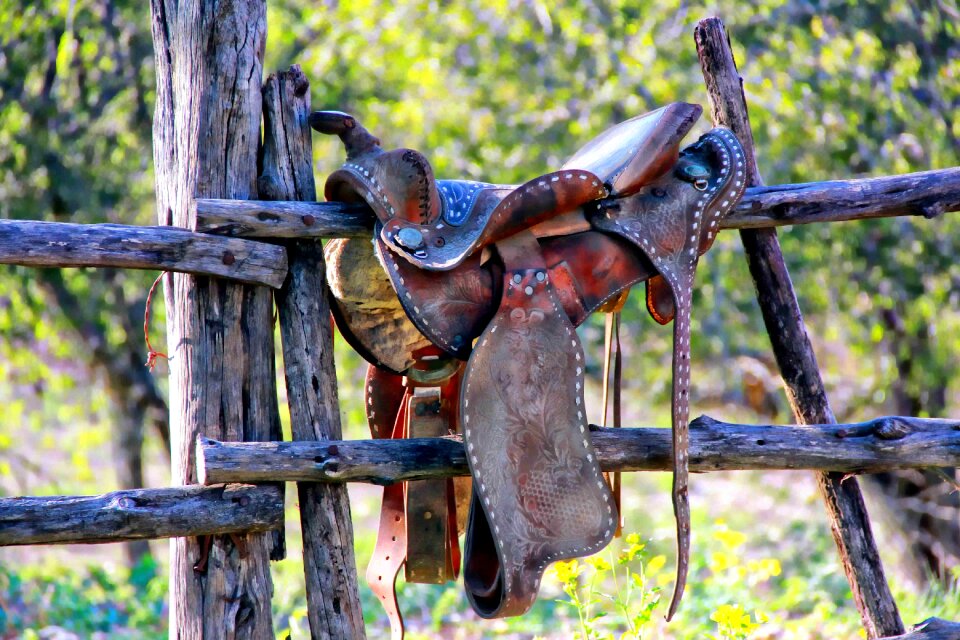 Weathered saddle dude ranch texas