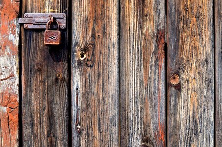 Metal padlock old cellar door photo