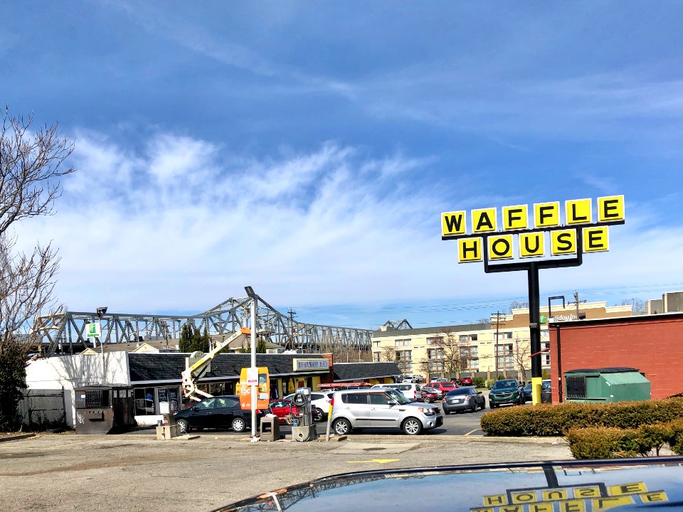 Brent Spence Bridge and Waffle House Sign, Covington, KY 