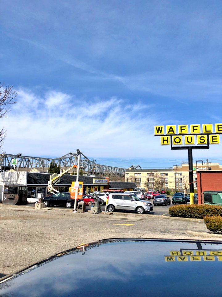 Brent Spence Bridge and Waffle House Sign, Covington, KY 
