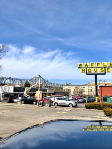 Brent Spence Bridge and Waffle House Sign, Covington, KY 
