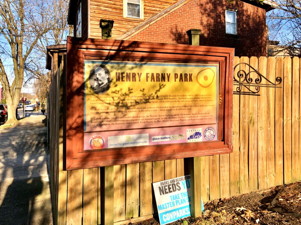 Sign, Henry Farny Park, Banklick Street, Seminary Square, … 