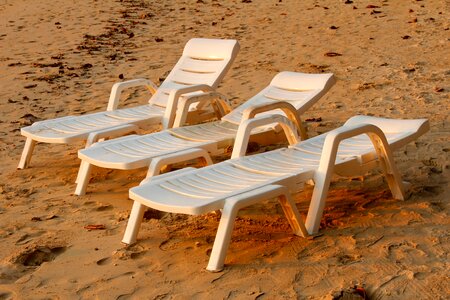 Beach sun loungers relax