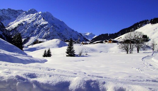 Wintry alpine ski area photo