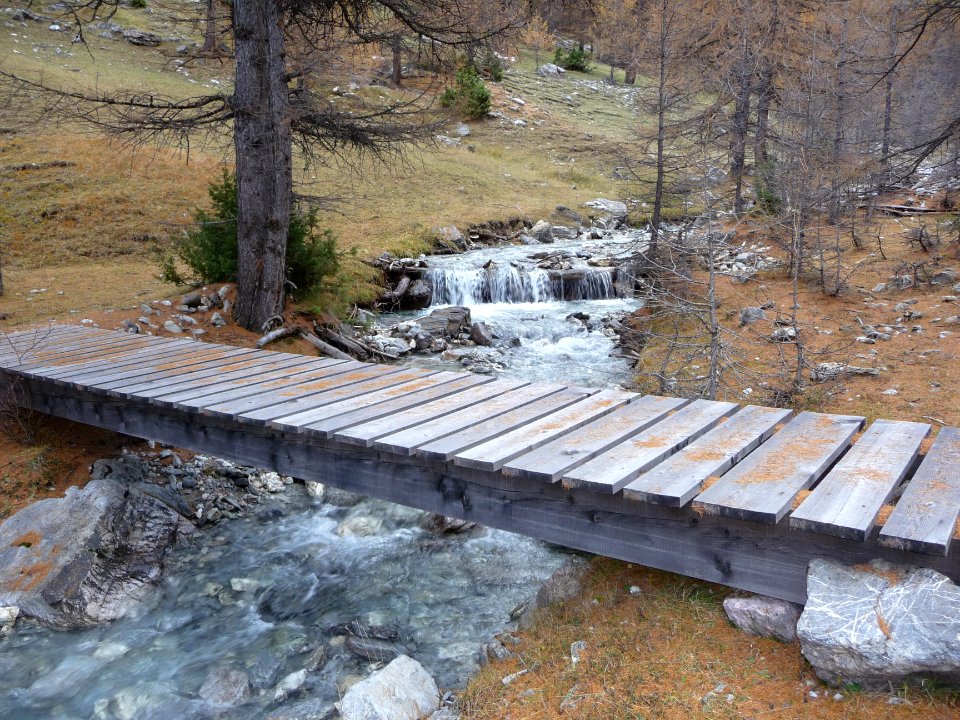 Passerelle en bois sur le torrent de Bouchouse, Hautes-Alp… 