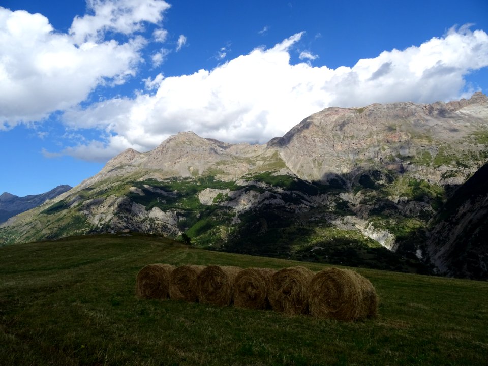 Rouleaux de foin et Col de Vallouise 