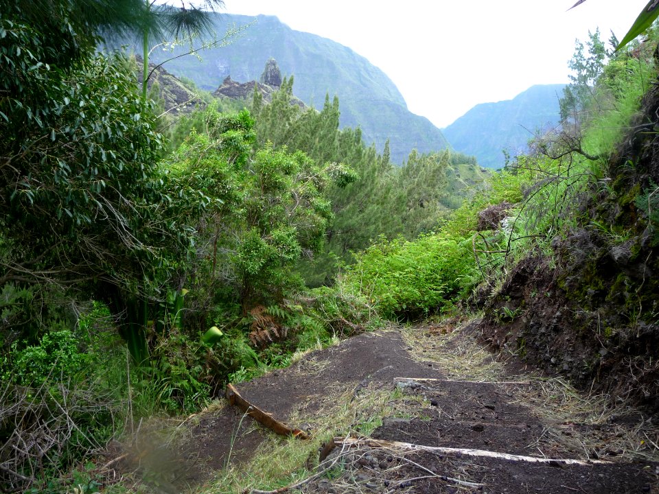 Lacet su sentier et planches pour retenir la terre 
