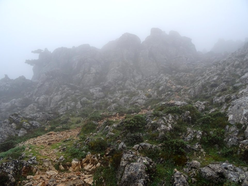 Formes rocheuses dans le brouillard 