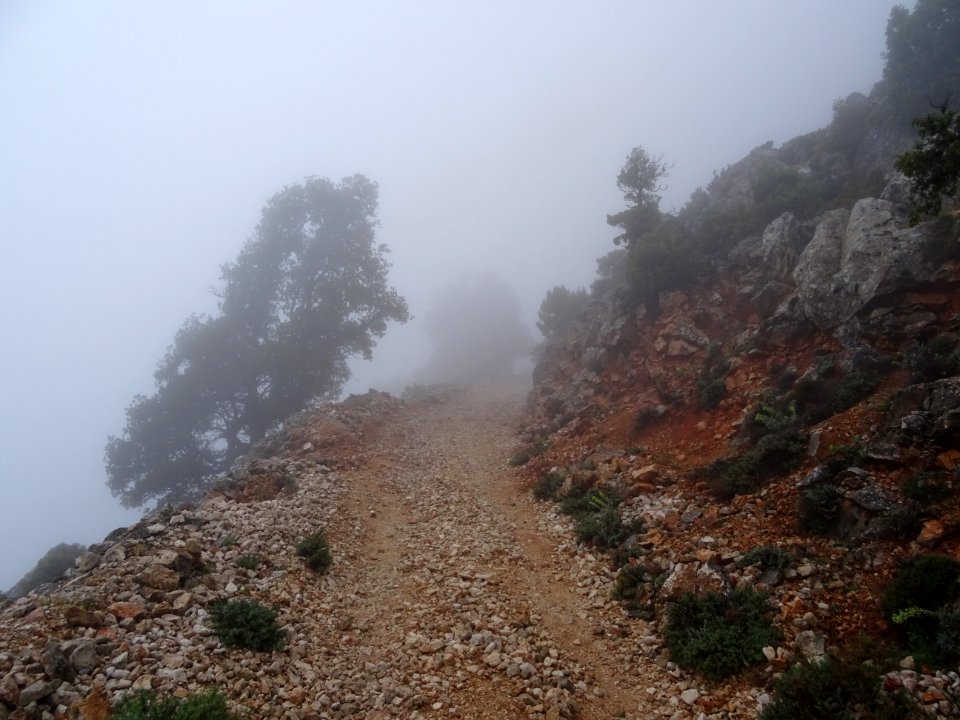 Sentier dans le brouillard en arrivant au col de Scala 'e … 