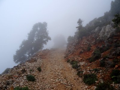 Sentier dans le brouillard en arrivant au col de Scala 'e … photo