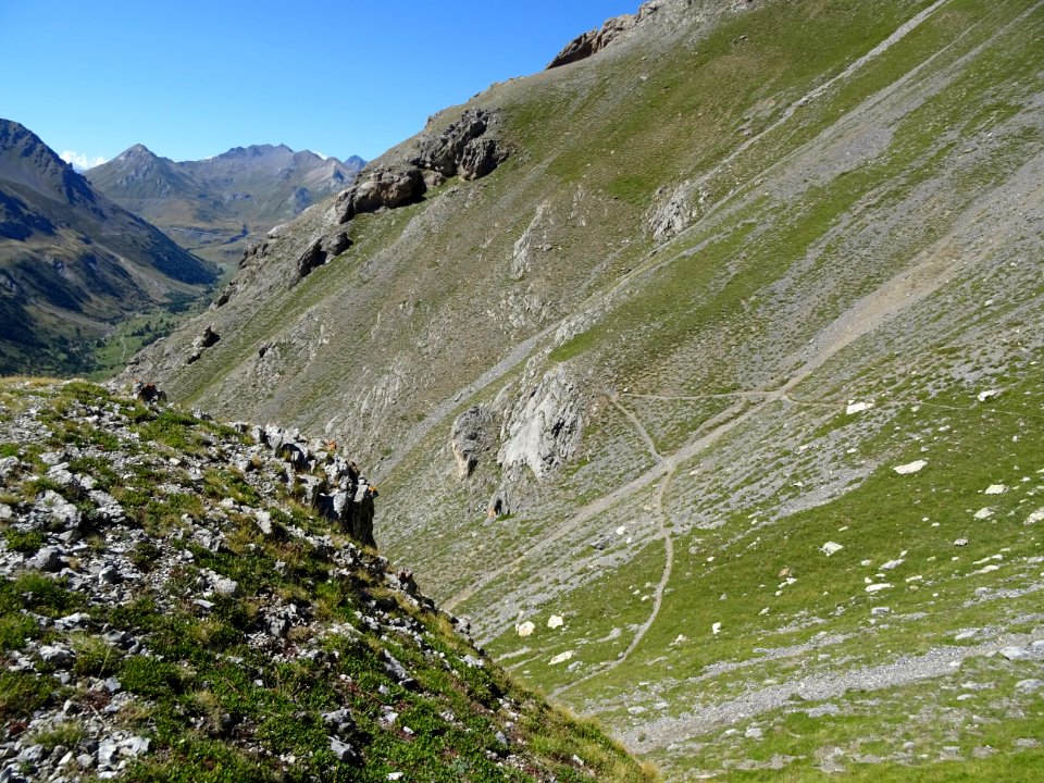 En descendant de l'Aiguillette du Lauzet, le sentier fait … 