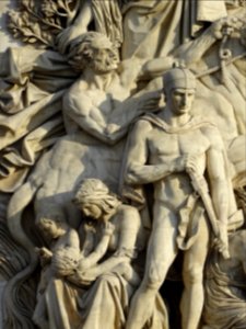 Détail du haut-relief La Paix de 1815 par Antoine Étex. … 