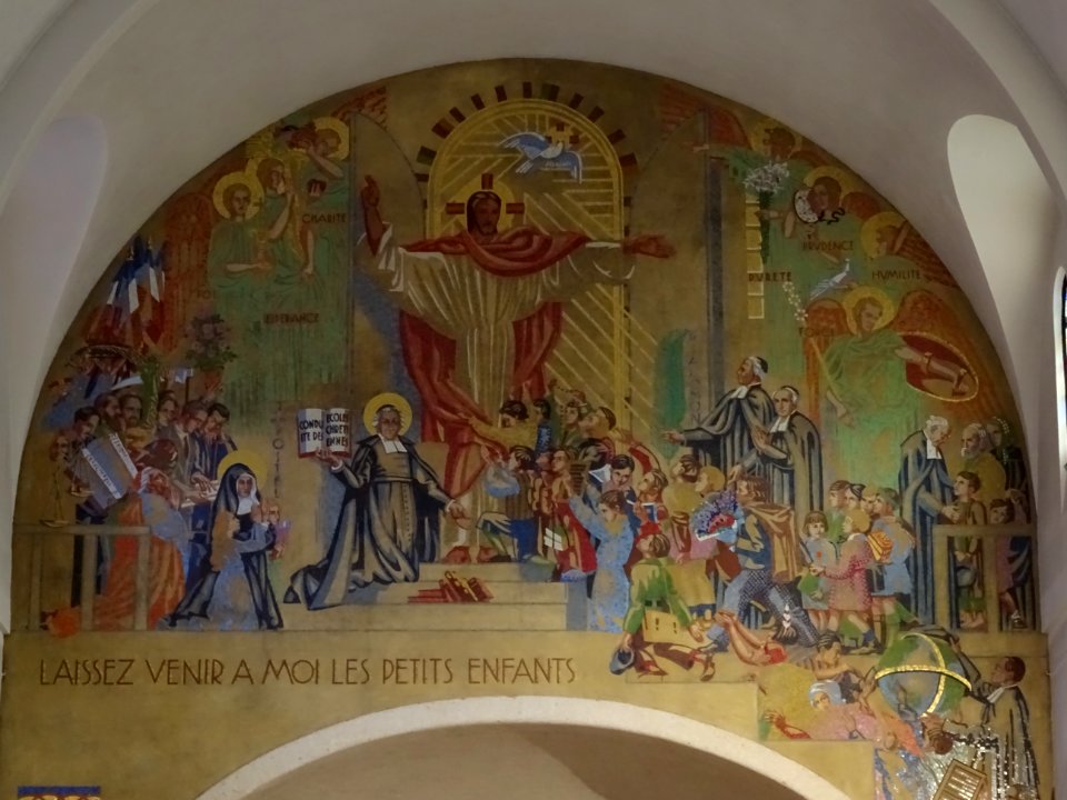 Fresque Laisser venir à moi les petits enfants, nef de l… 