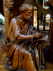 Chaire sculptée en chêne, Saint-Jean, sous les traits de E… 