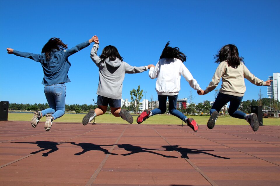 Children hooray sky