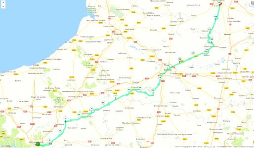 Itinéraire de Rouen à Amiens, puis Arras 