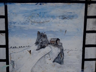 Décor peint sur la porte du refuge du Glacier Blanc : Le … | Flickr