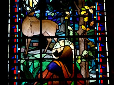 Détail d'un vitrail, Saint Hubert, église Notre-Dame de Cl… 