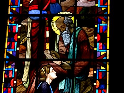 Détail d'un vitrail, Saint Jérome, église Notre-Dame de Cl… 