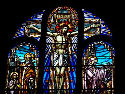 Détail d'un vitrail, église Sainte-Geneviève des Grandes C… 