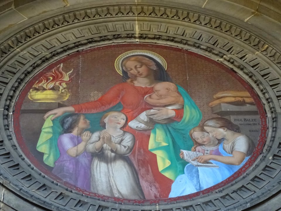 Détail d'une fresque, fronton de l'église Saint Augustin, … 