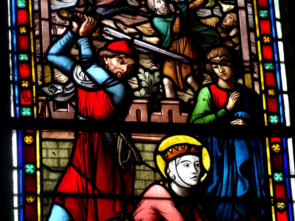 Détail d'un vitrail, cathédrale Notre-Dame de Senlis, Oise… 