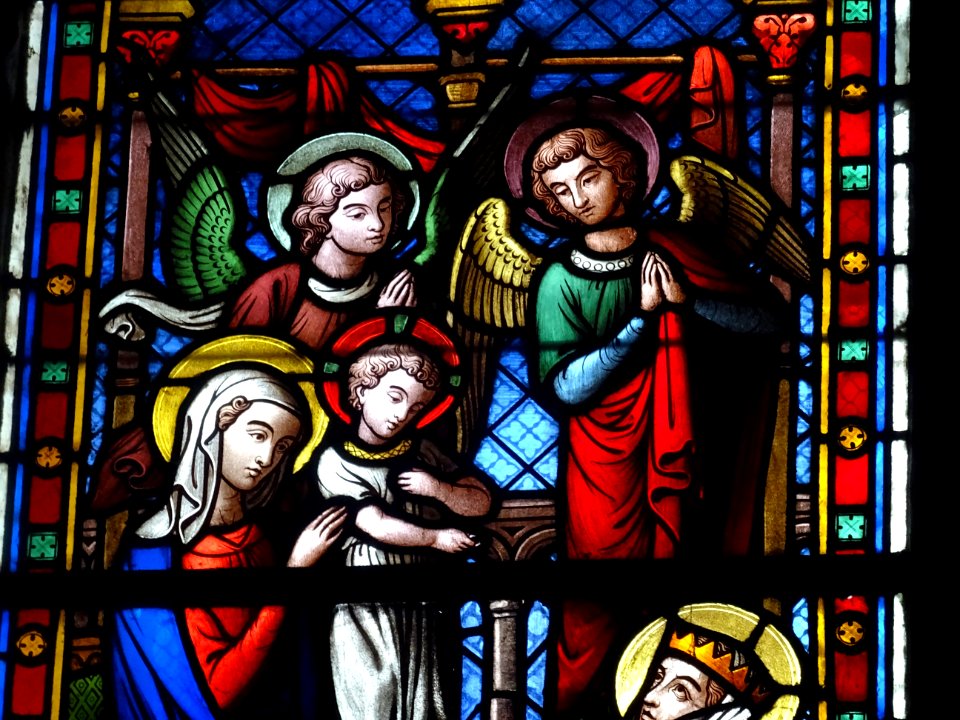 Détail d'un vitrail, cathédrale Notre-Dame de Senlis, Oise… 