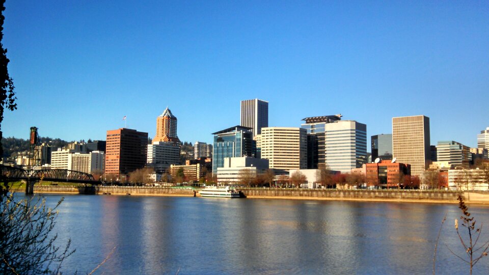 Downtown river cityscape photo