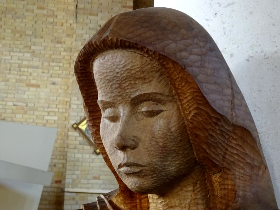 Sainte Vierge, sculpture en bois, église Notre-Dame-du-Ros… 