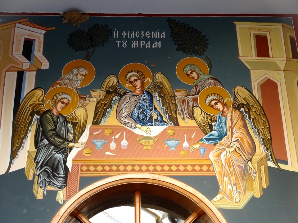 Fresque sur la bâtiment en face de l'église orthodoxe, Agi… 
